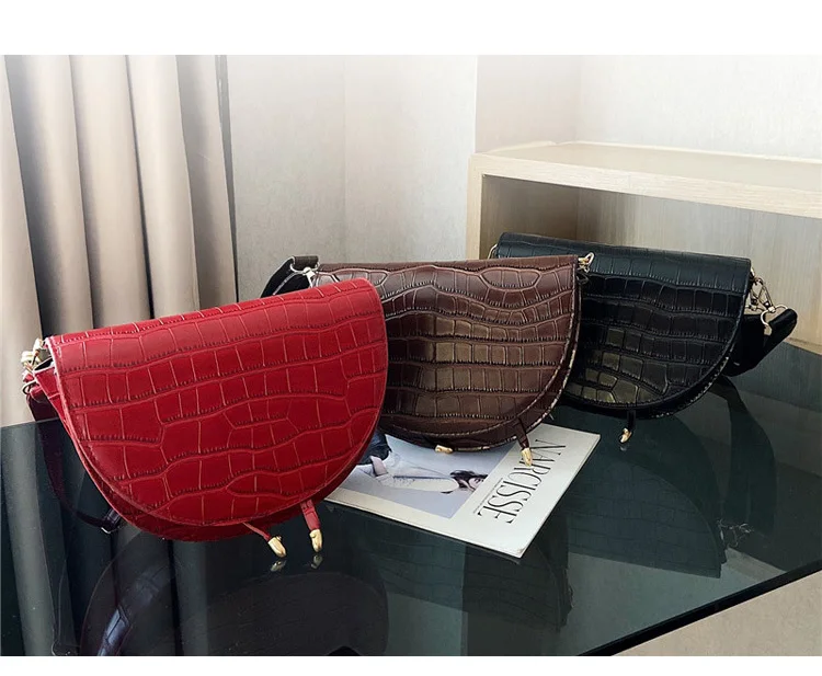 Женские сумки через плечо с каменным узором, кожаная седельная сумка Bolso mujer, полукруглые сумки с клапаном, женская сумка через плечо, сумочка