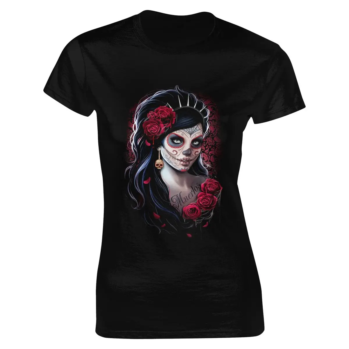 

Rock Tee T-shirthip Hop Tee Shirt Hot Tees Print Spiral Direct DAY of THE Dead T-SHIRT Goth Mexican Sugar Skull O-neck Casual