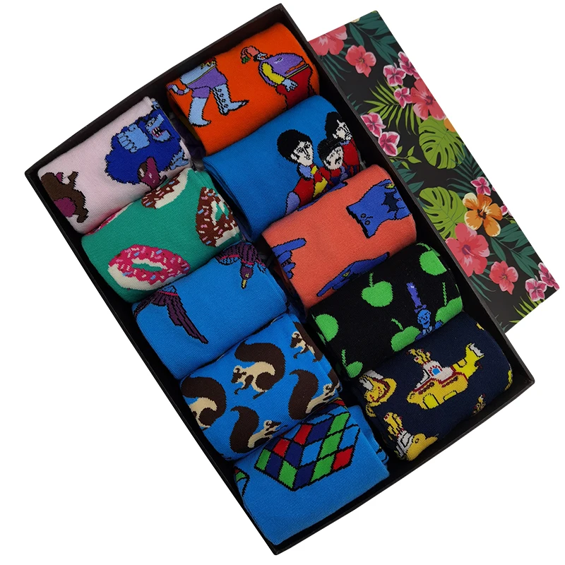 

10 Pairs/Pack Men Woman Cartoons Funny Socks Funky Crazy Colorful Cool Novelty Cute Patterned Fun Dress Socks Gift