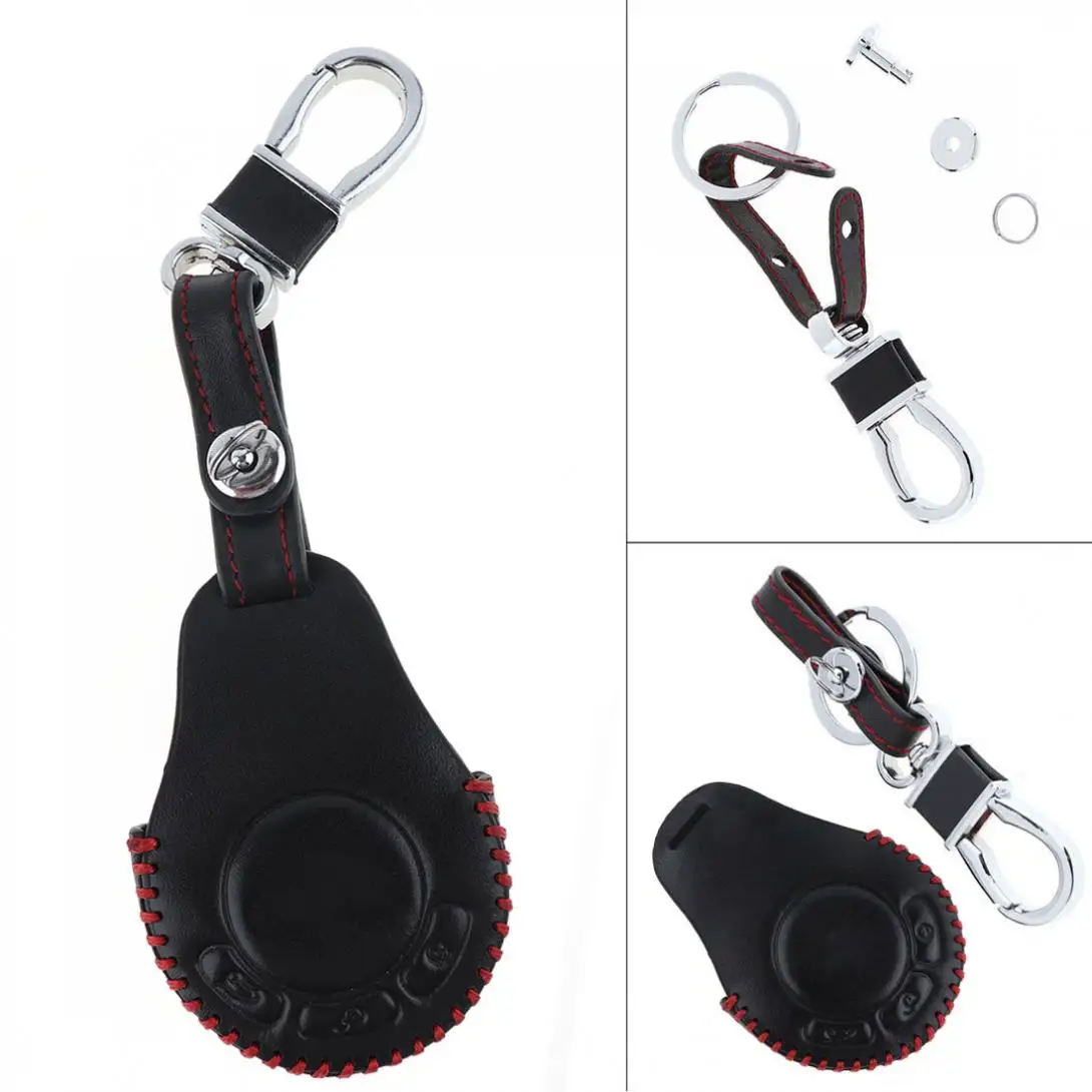 

3 Buttons 3D Hand Sewed Leather Car Key Cover Protector Holder with Hanging Buckle Fit for BMW Mini Cooper 2007-2014 New