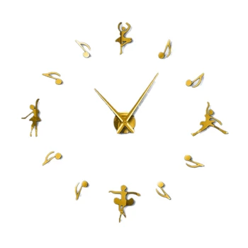 

Dancer Notes 3D Acrylic Mirror Wall Clock, Oversized Wall Clock In Living Room, Home Decoration