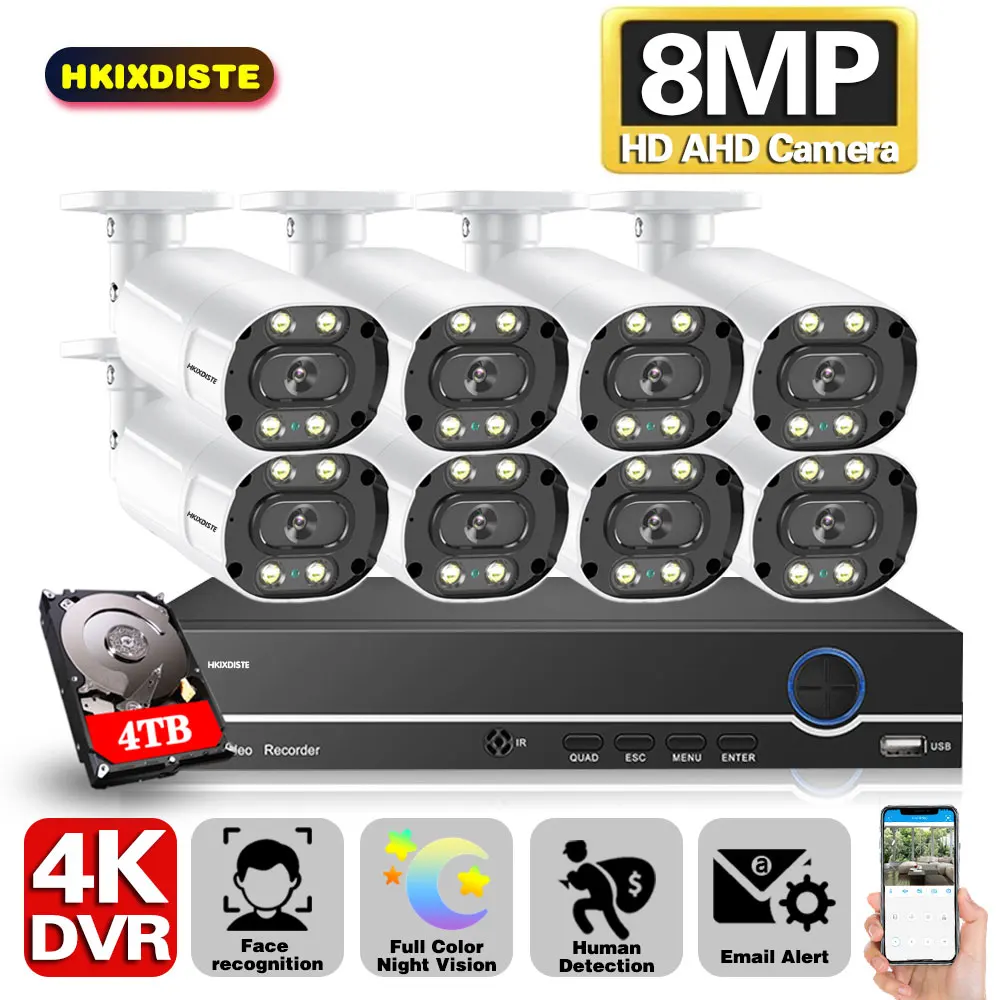 8MP Ultra AHD Video Surveillance System 8CH H.265+ DVR Outdoor 4K Security Cameras Full Color Night CCTV Camera Kits |