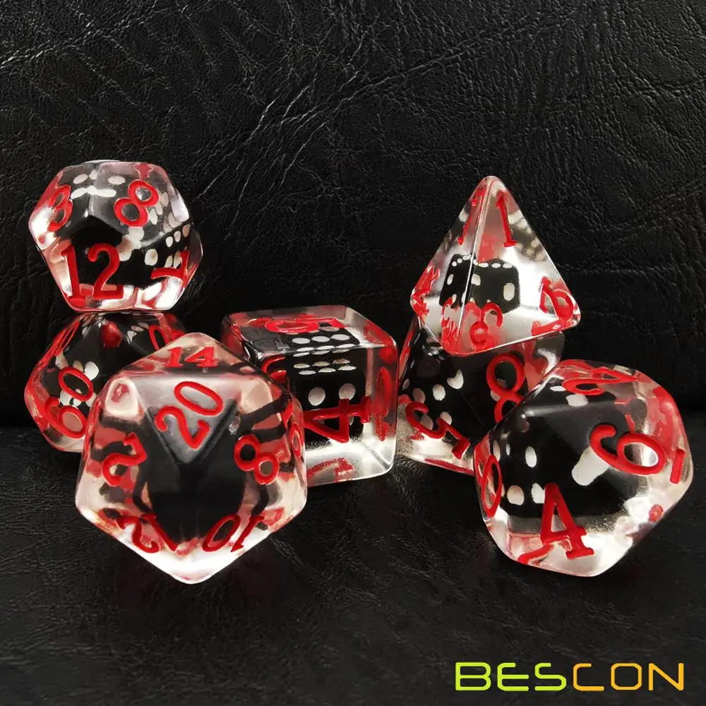 Bescon Novelty Spider Polyhedral Dice Set, Black Spider RPG Dice set of 7 4