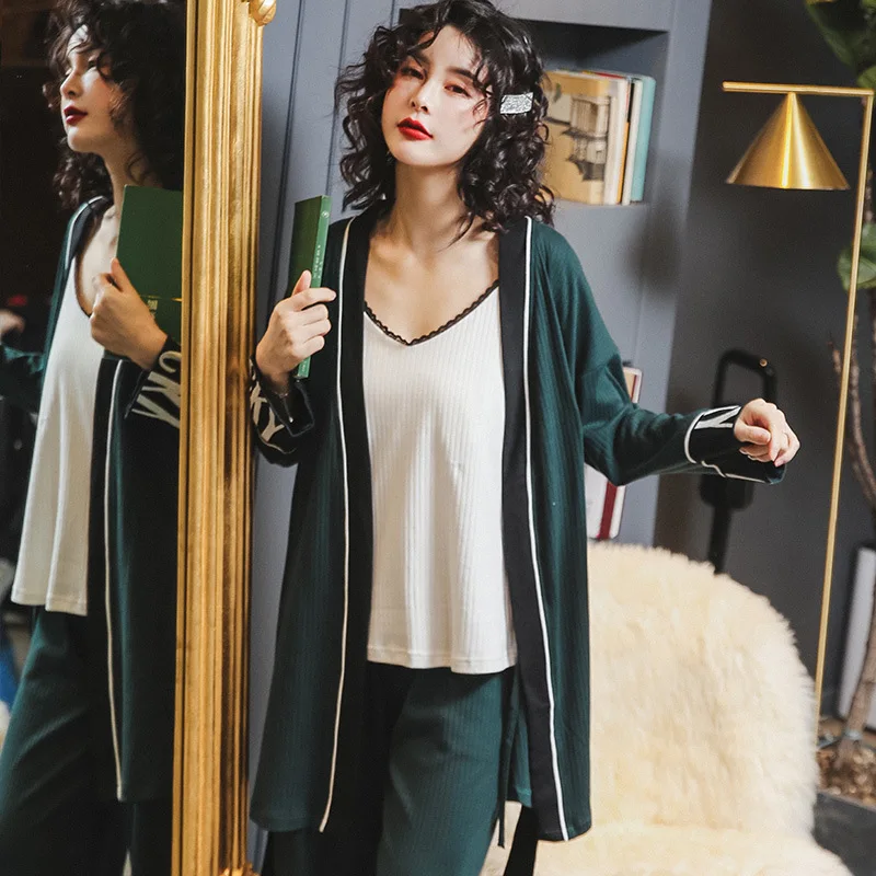 

Sleepwear New Women Pajama Sets Womens 3 Piece Set Sleep Lounge Cotton Sexy Autumn Winter Pijama Nightwear Gold Velvet Sexy