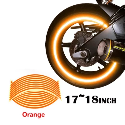 16 светоотражающий, для мотокросса велосипед мотоцикл наклейки 16'1" Авто обод колеса мотоцикл Fitas Moto наклейка для Yamaha Honda Harley Suzuki - Цвет: 17 18 inch Orange