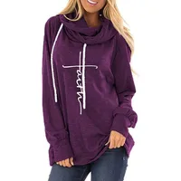 Womens Hoodies Sweatshirts Autumn Winter Fashion Faith Print Long Sleeve Oversized Ladies Pullovers Tops Casual Hoody Femme