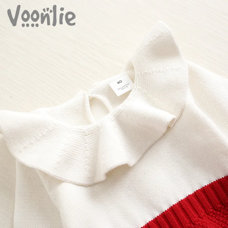 

Female Baby Spring And Autumn Long-sleeved Red Onesie Knit Triangle Romper Infant Fold-down Collar Cute Sweater
