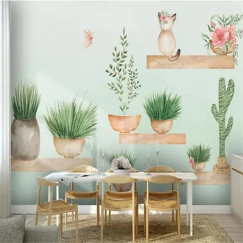 

Large 3D wallpaper mural custom Nordic hand painted cactus tropical plant animal living room TV background mural wallpaper