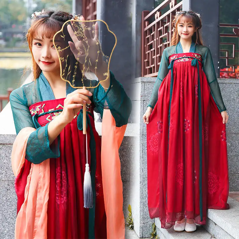 Traditional Women Hanfu Dress Fairy Princes Ancient Costume Red Chinese Clothing National Hanfu Suit for Cosplay Halloween ancient roman empress costume greek goddesses outfits womens metallic bodysuit miniskirt wristbands set halloween toga dress up