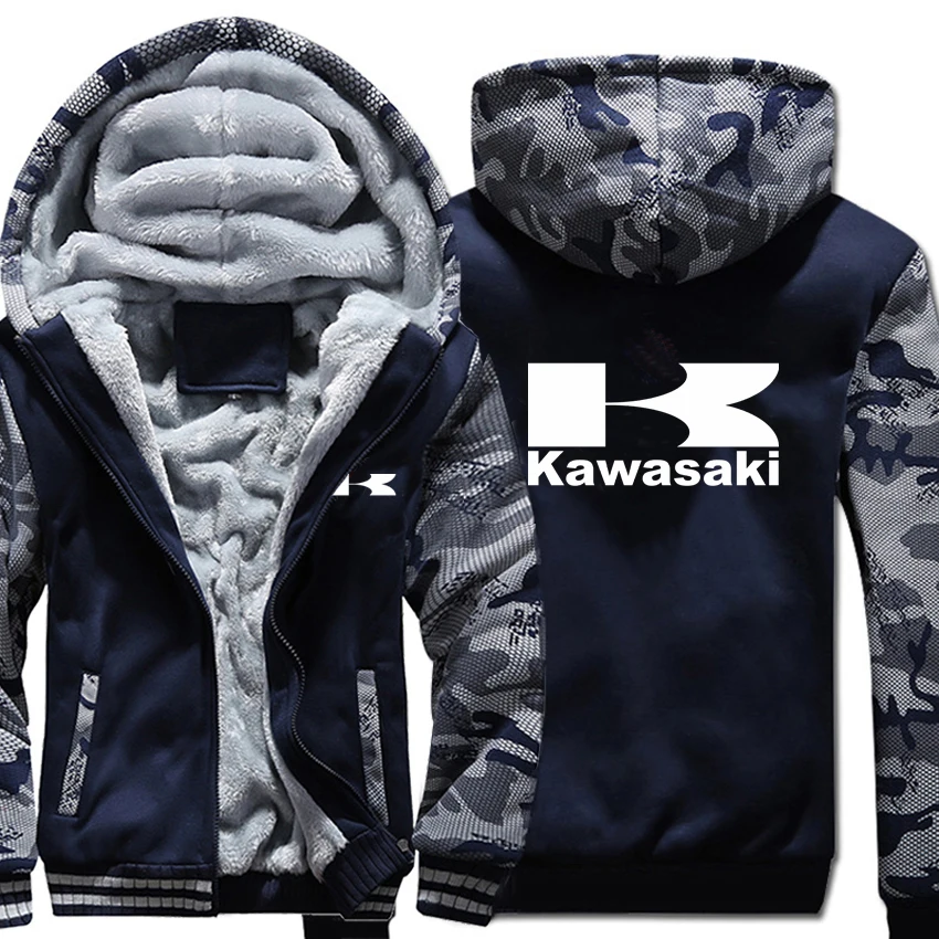 Kawasaki, моторные толстовки зимняя камуфляжная теплая зимняя куртка с капюшоном на утином Для мужчин флис Мотоцикл Kawasaki Толстовка - Цвет: As picture