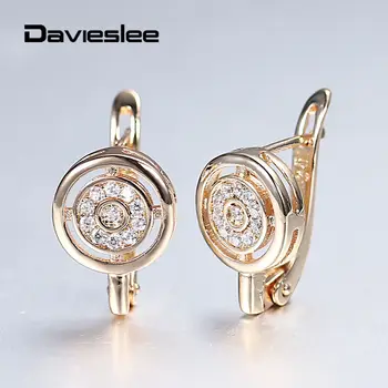 

585 Rose Gold Womens Stud Earrings Hollow Round Swirl Clear Cubic Zircon Earrings for Women Fashion Party Jewelry Gifts LGE294
