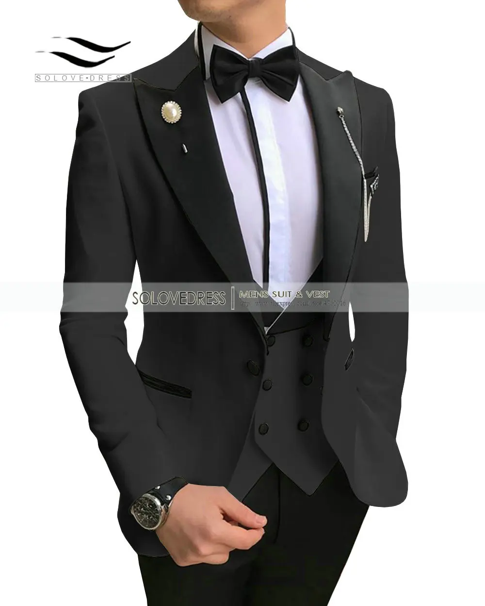 Solovedress 3 шт. мужской деловой костюм одежда Slim Fit смокинг жених двубортный жилет куртка Tux брюки пик лацкане Мода M21