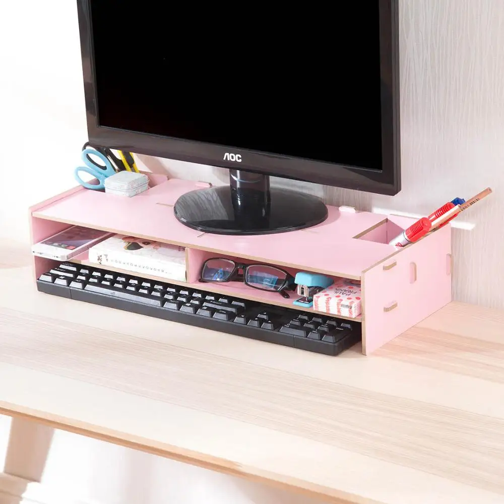 Desktop Wood Shelf Plinth Monitor Stand Computer Screen Riser Computer Laptop Support Table Storage Rack Organizer