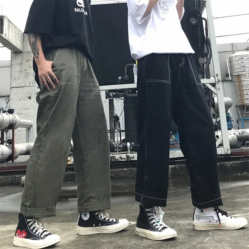 Унисекс ins бренд корейская мода мужская одежда harajuku стиль ulzzang свободные высокие прямые брюки весна осень ropa de hombre горячая распродажа