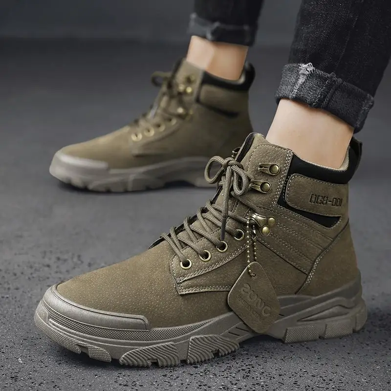 Waterproof Non-Slip Shock Absorption Business Casual Boot for Men Italian High-top Casual Martin Leather Boots 