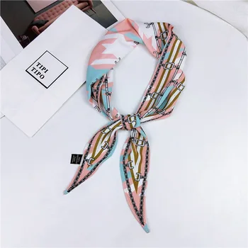 

Floral Triangle Scarf Women Striped Kerchief Foulard Small Headband Fashion Female Neck Wrap 2019 New Wholesale Scarves 33*85cm