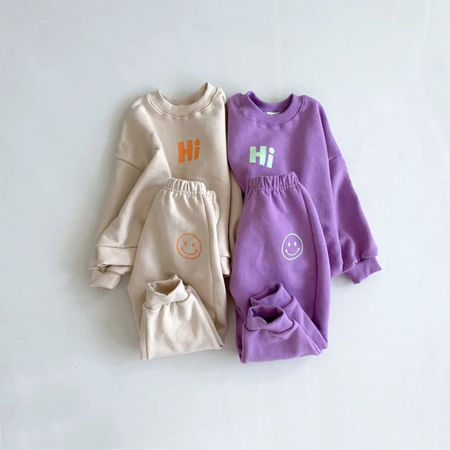 Toddler Baby Girl Clothes Sets Winter Cotton Long Sleeve Sports Sweatshirt + Solid Trousers 2pcs Children Clothes Set Autumn
