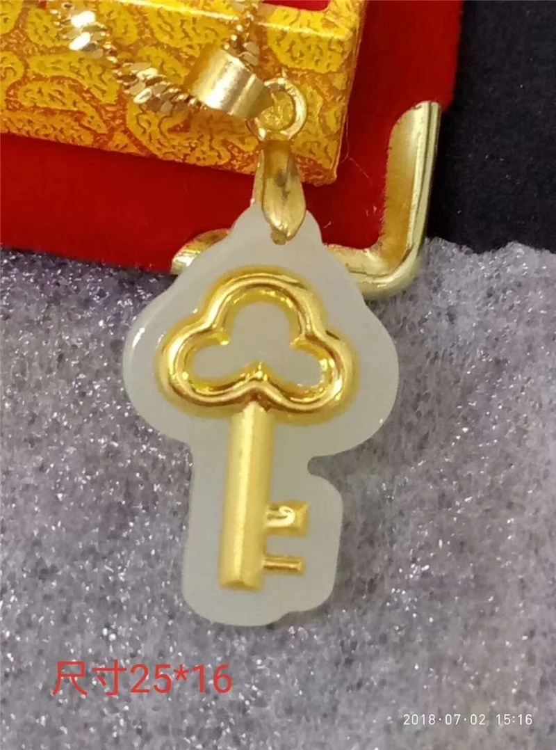 Style2 LETSFUN 24 к 999 Золото инкрустированные Натуральный китайский белый нефрит Lucky Lock Key кулон ожерелье для женщин ювелирные изделия подарок - Цвет камня: Style2