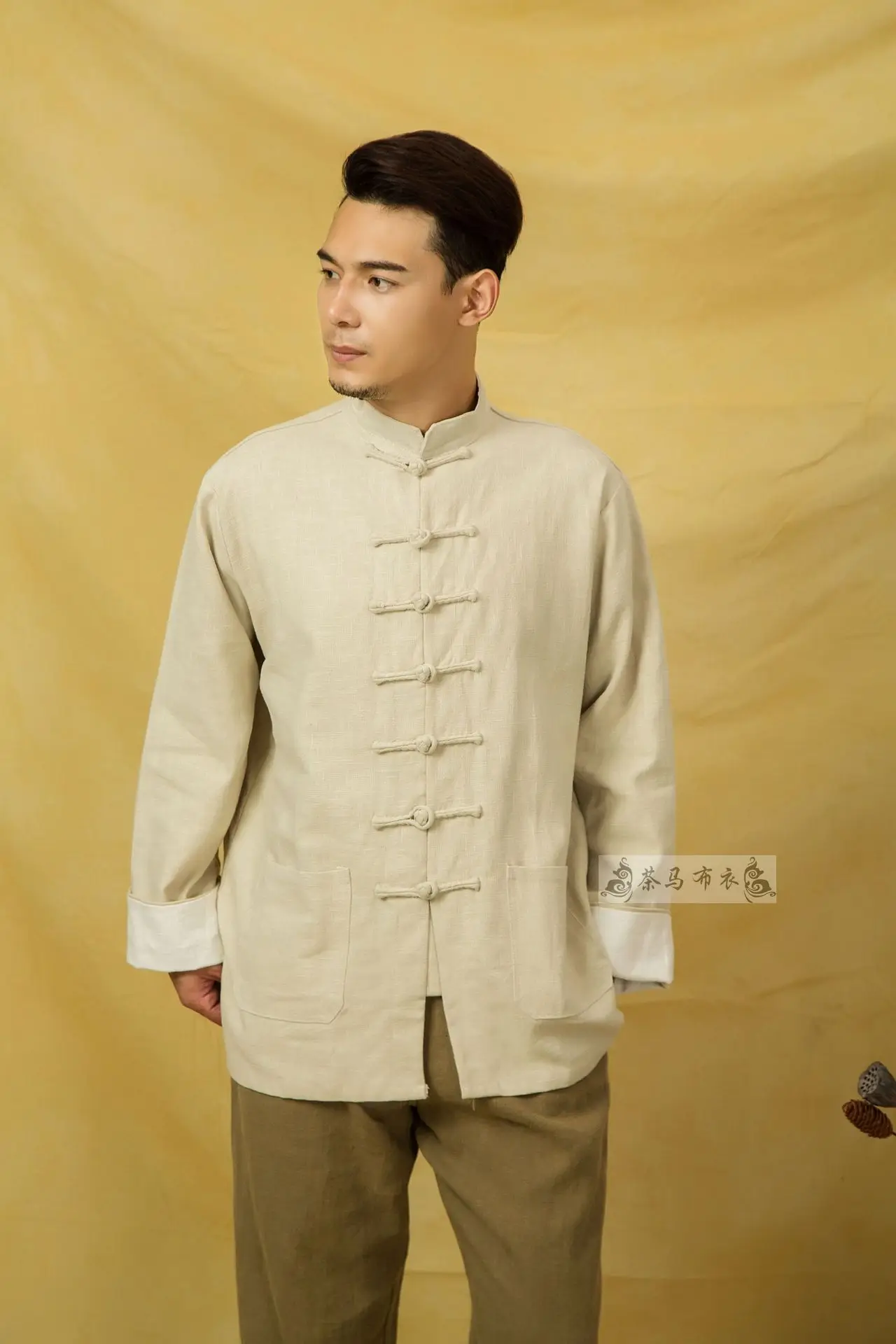 Осенние мужские льняные куртки Hanfu в китайском стиле, традиционные топы, костюм Tang, Свободная блуза с длинными рукавами, Восточная одежда Kung Fu Asia