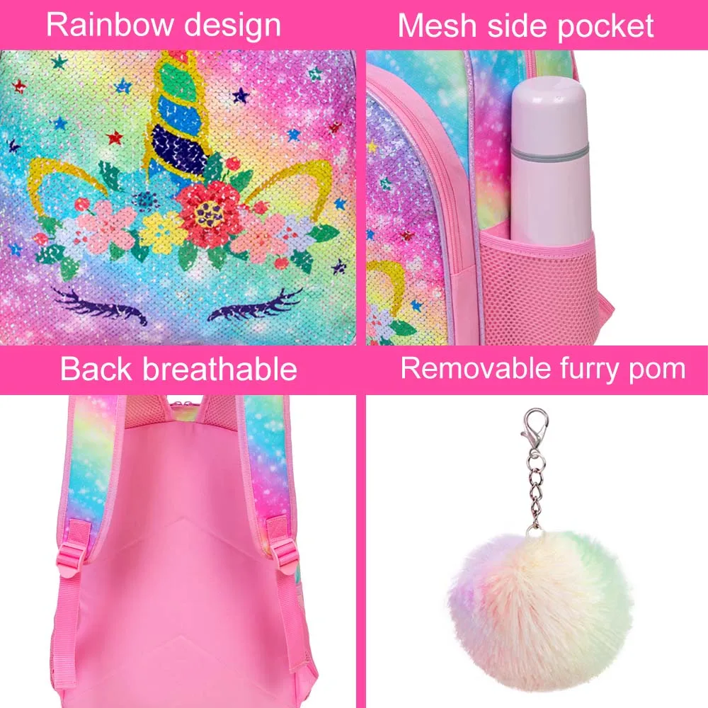 Unicorn Colorful Sequin Backpack Set