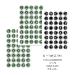 3 Sheets A6 Size Vintage Arabic Numerals 1-9, Vintage Number Tags Round Stickers Decoration Stationery Stickers