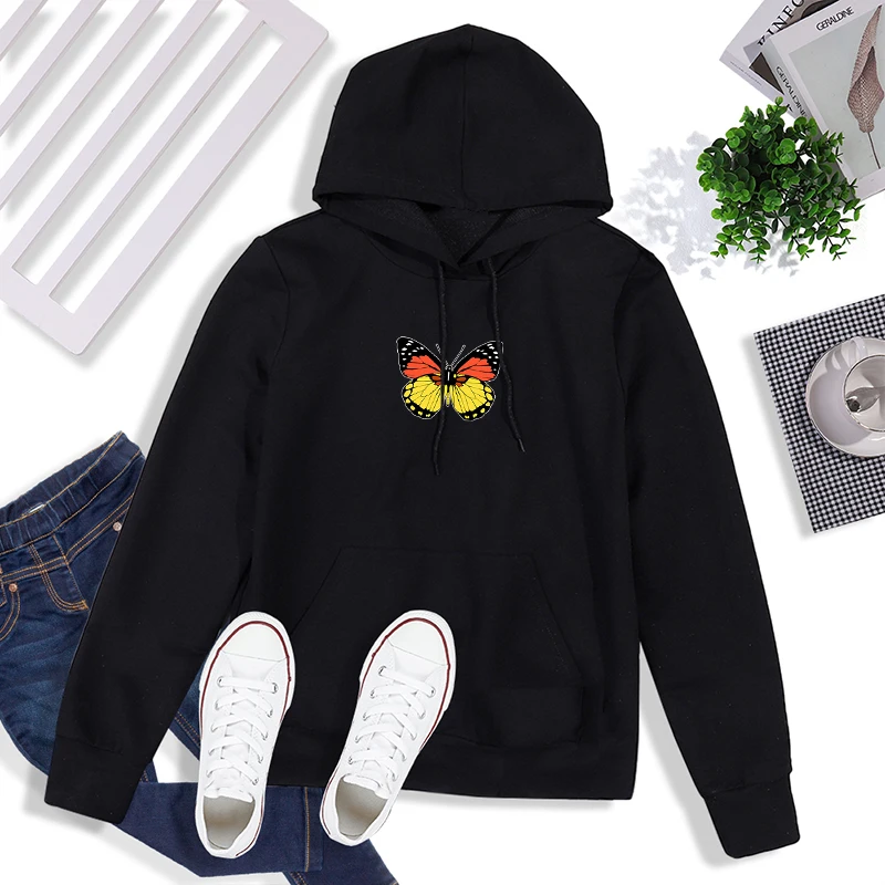 

Winter Butterfly Print Graphics Hoodies for Girls Streetwear Hip Hop Sweatshirt Women Hipster Casual Pullovers Korean Clothes