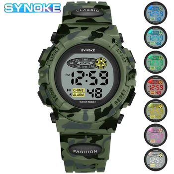 

SYNOKE Fashion Kids Watches Sport Children's Watch 3bar Waterproof Colorful Lights 12/24Hour Camouflage relogio infantil Boy G