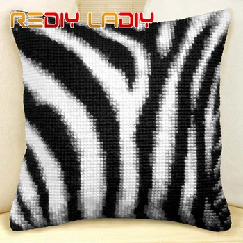 

Cross Stitch Cushion Wild Animal Stripe Chunky Yarn Cross-Stitch Kits Needlework Printed Canvas Pillow Home Decor Arts & Crafts
