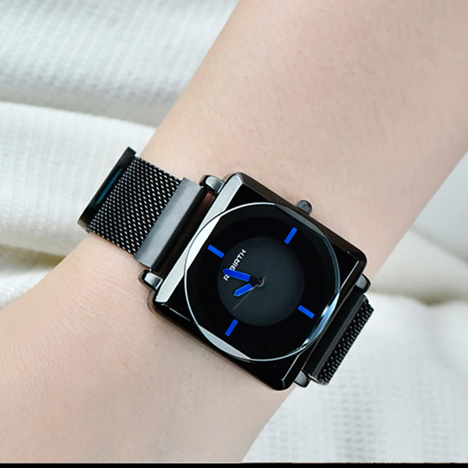 Fashion Square Wristwatch Men Women Simple Analog Quartz Watches Magnet Mesh Steel Band Minimalist Ladies Bracelet Casual Clock