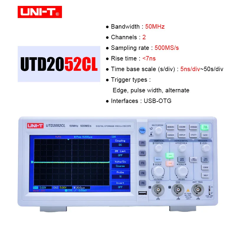 UTD2052CL 50MHz UNI-T UTD2025CL UTD2052CL 100-240VAC Цифровые запоминающие осциллографы 2 Каналы 250-500 мс/с частота дискретизации 7-дюймовая TFT ЖК-дисплей Scopemeter - Цвет: UTD2052CL 50MHz