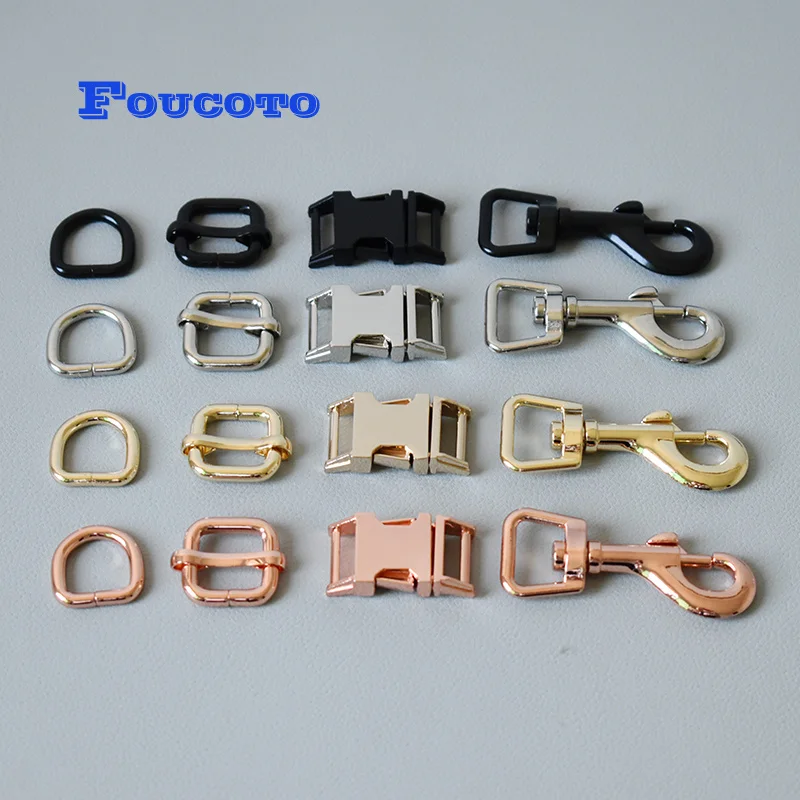 

100 sets Metal D rings sliders release buckles 15mm webbing for dog collar adjuster straps belt buckles DIY leather accessories