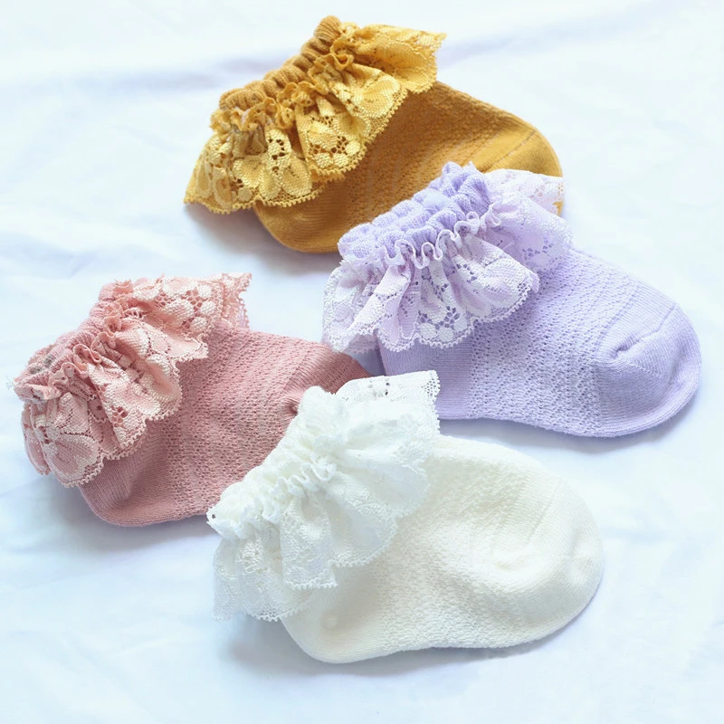От 0 до 2 лет милые повседневные носки для маленьких девочек короткие хлопковые носки с Кружевными Оборками Носки для малышей