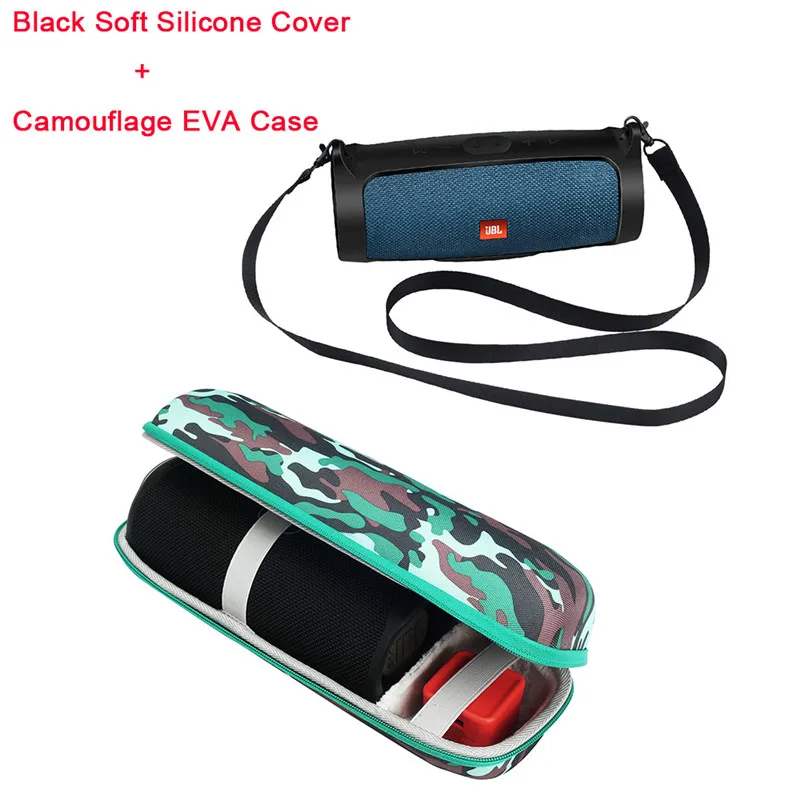 camouflage and black 2 в 1 EVA жесткий чехол для хранения на молнии+ Мягкий силиконовый чехол для JBL Charge 4 Bluetooth динамик для колонки JBL Charge4 - Цвет: camouflage and black