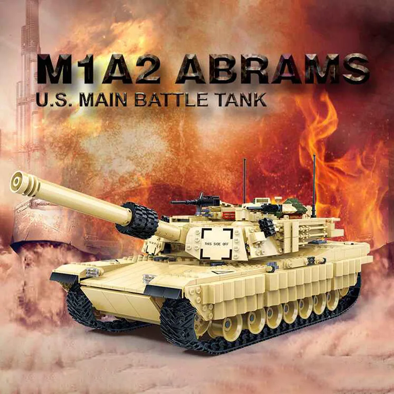 

1361PCS US M1A2 ABRAMS 1/28 scale Military tanks Building Blocks large diy collection/exhibition model toys for kids 2020new