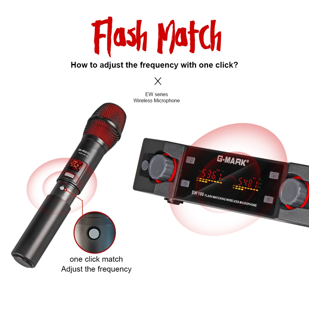 Microfone sem Fio G-mark Karaoke Microfone Handheld Freqüência Profissional Ajustável 80 m Receber Discurso Festa Ew100 Uhf - Image 4