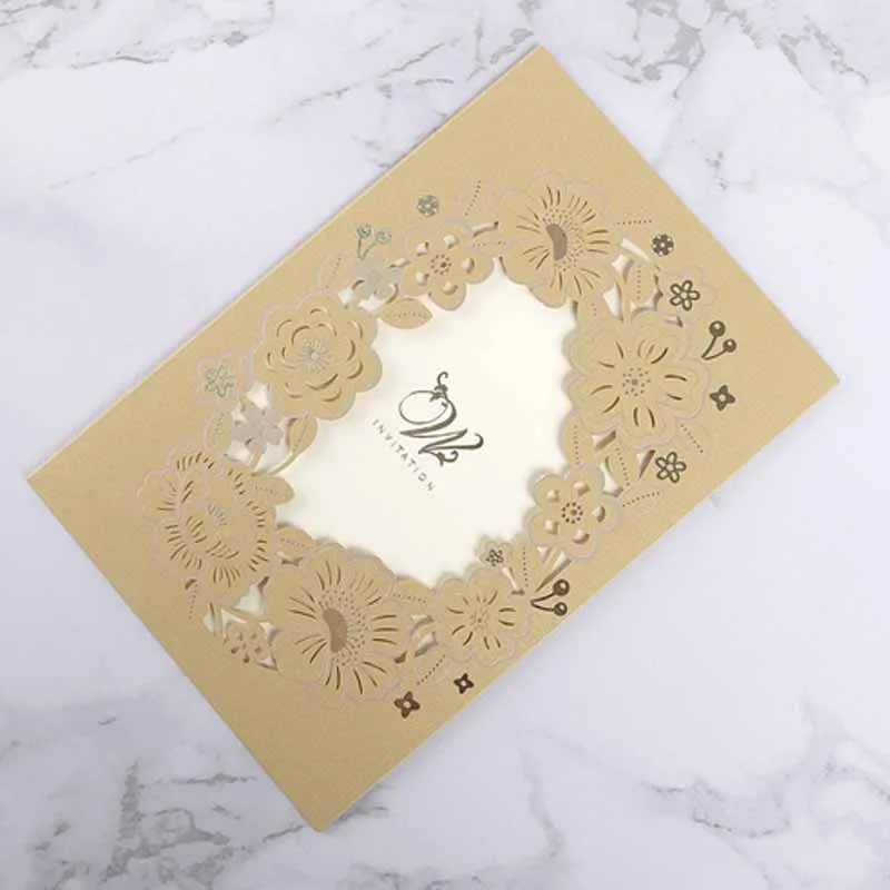  10 Pcs New Korean Style Business Hotel Laser Flower Hollow Invitations Wedding Invitation Wishes Gr - 4.00034E+12
