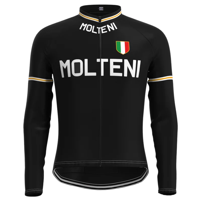 1974 Competition Molteni Team Man Retro Black Cycling Jersey Long