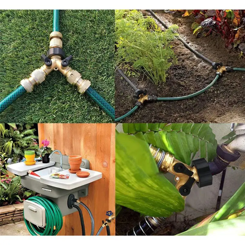 

2 Way Brass Garden Hose Connector Splitter Y Connector Shut off Water Valves
