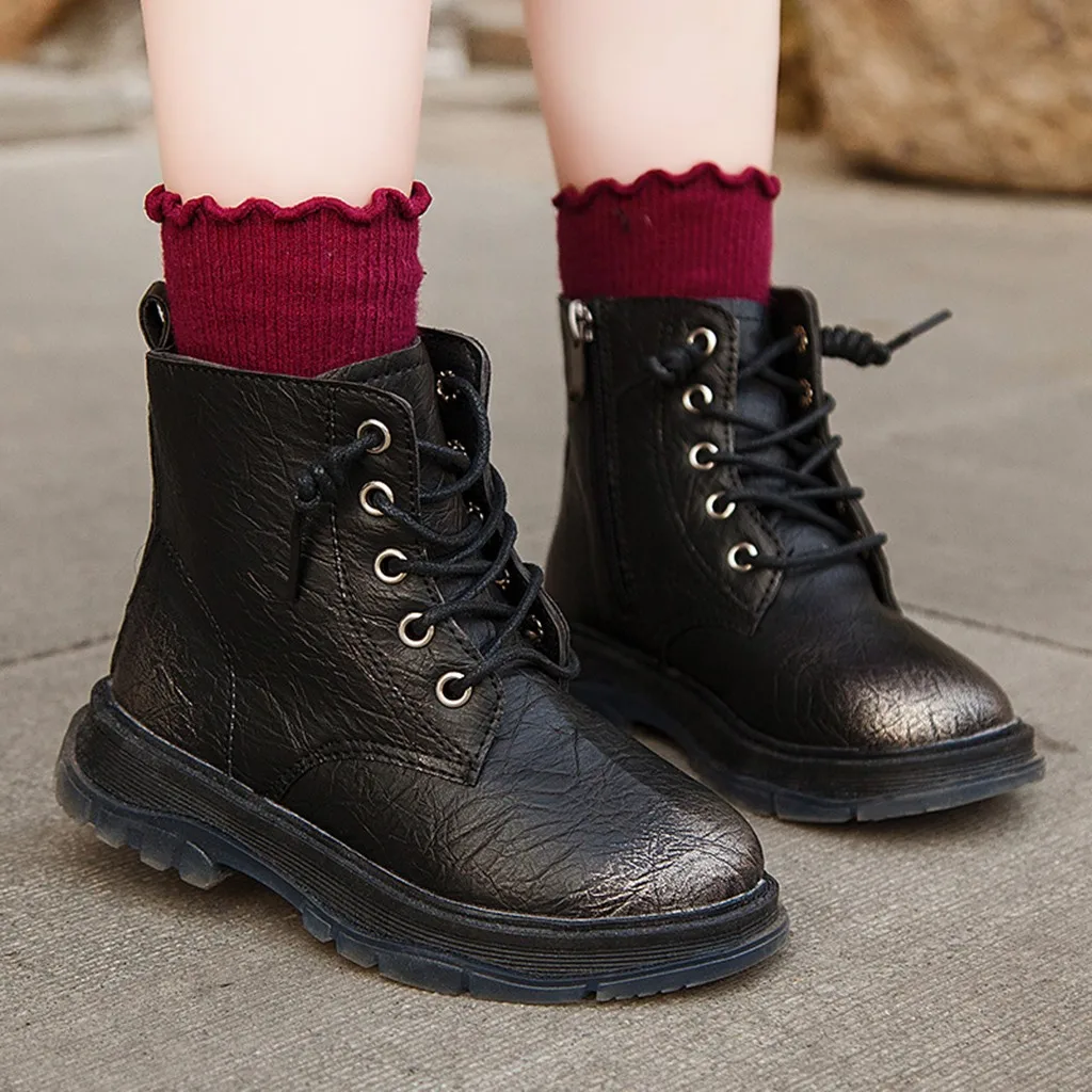Baby Girl Boys Boots Winter Children Shoes Fashion Vintage Solid Zipper Ankle Pu Leather Warm Casual Booties Little Kids Shoes