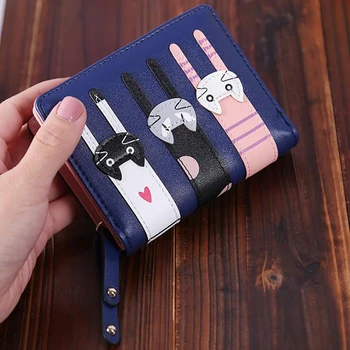 

LKEEP 1PC Wallet Women Cat Zipper Short Coin Purse Wallet Card Holders Handbag Coin Purse Keys Holder Wallet Money Bags