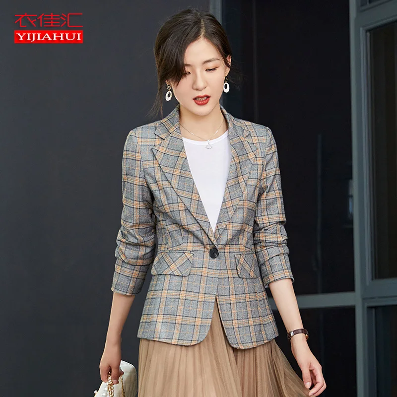 

CHIC Plaid Suit Jacket Women's 2019 New Style Autumn Korean-style Slim Fit Short Casual Retro Online Celebrity Suit
