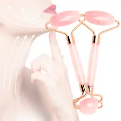 DropShipping Розовый КВАРЦЕВЫЙ нефритовый роликовый массажный прибор для массажа лица ролик для лица Массажер для похудения лица массажер для