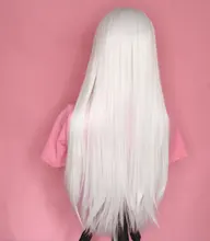 Pelucas sintéticas malla con división frontal largas o cortas, rectas, color blanco, Cosplay/fiesta/pelucas para uso diario para mujer, fibra resistente al calor