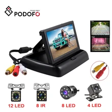 Podofo 4.3 cala HD składany Monitor z widokiem z tyłu samochodu cofania LCD wyświetlacz TFT z Night Vision Backup kamera cofania dla pojazdu