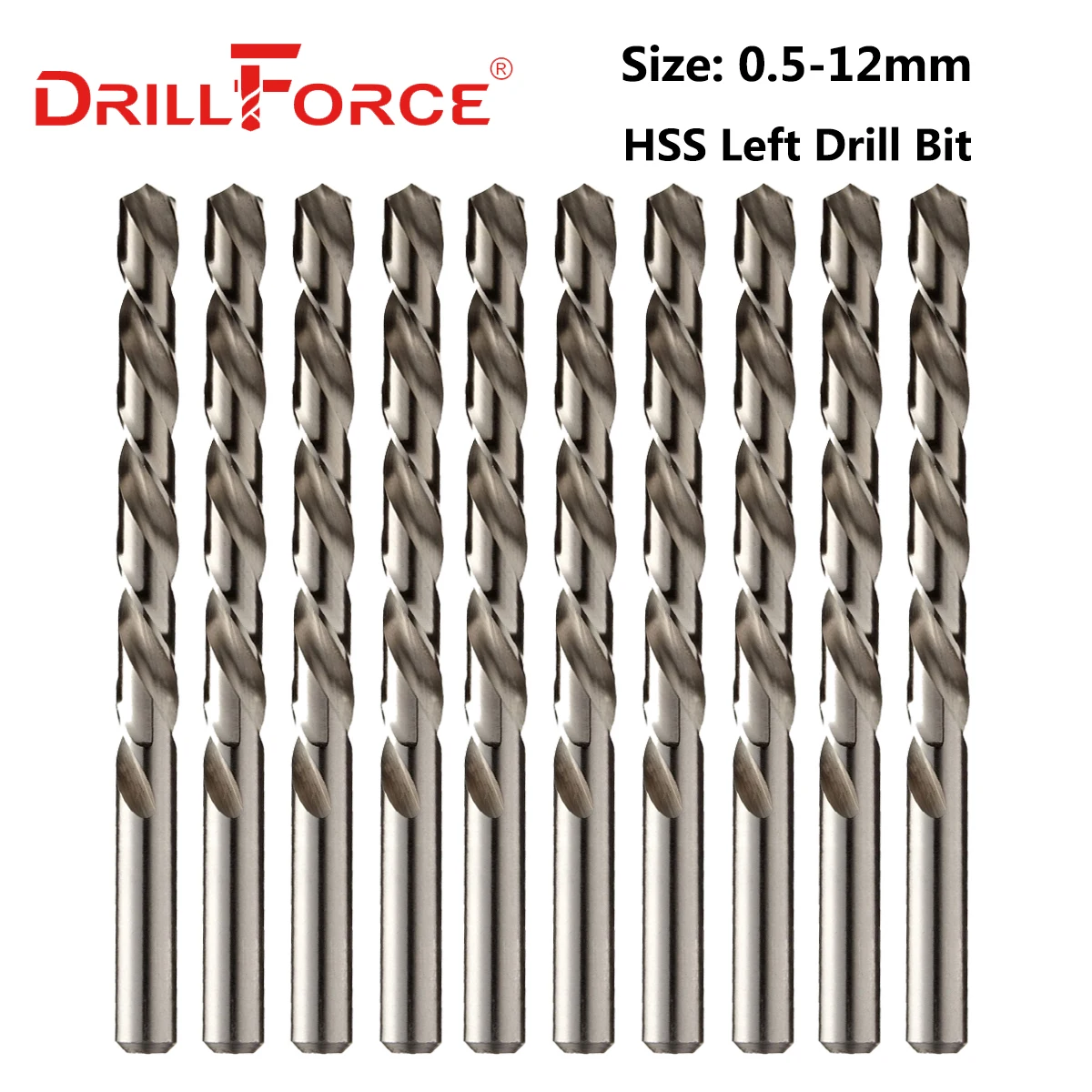 Drillforce 10PCS 0.5mm12mm Left Hand Drill Bits HSS M2 Reverse Twist