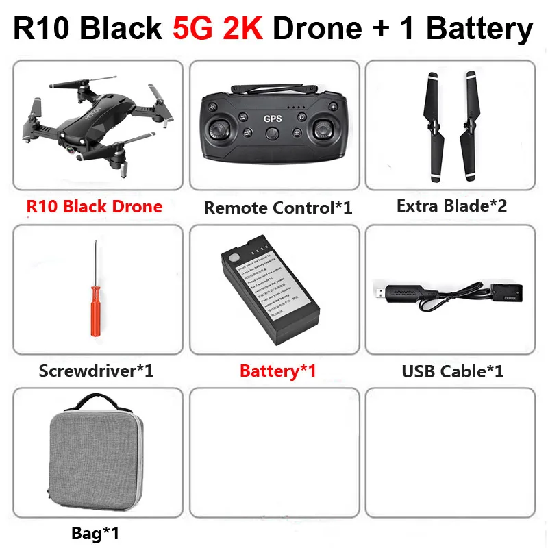 R10 Black 1B Bag R10 5G gps Follow Me WiFi FPV Квадрокоптер с 2K 12MP HD широкоугольная камера Складная Высота удержания прочный Радиоуправляемый Дрон вертолет - Цвет: R10 Black 1B Bag