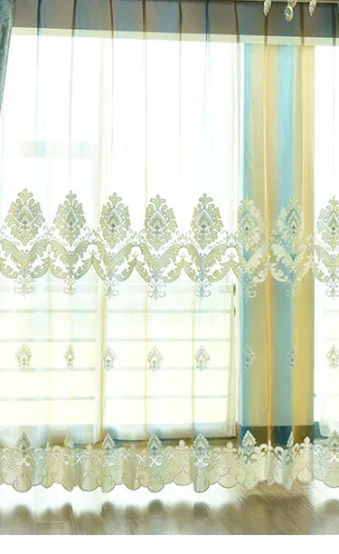 Европейские Роскошные светло-голубые вышитые затемненные шторы из полиэстера и хлопка для спальни, оконные шторы, роскошные шторы для гостиной - Цвет: Tulle
