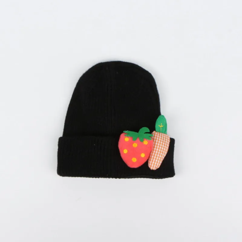 Зимние новые стильные детские утолщенные вязанные шапочки Skullies карамельного цвета клубники, шапка бини для детей и взрослых 07 - Цвет: Черный