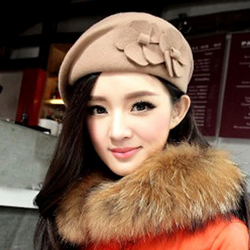 Модные женские кашемировые береты с цветами, женские шапки, зимние женские шапки, высокое качество, шерстяные береты, женские шапки для художников