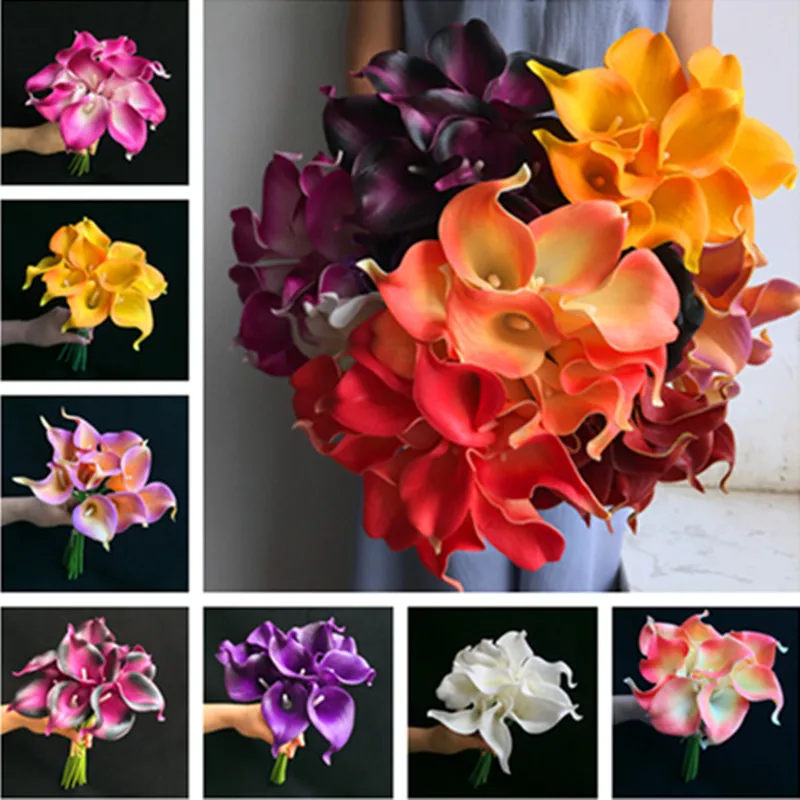 

30pcs Real Touch Mini Callas Artificial Calla lily 13" PU Calla Lilies Flower 9 colors for Wedding Bridal Bouquet 10 Color